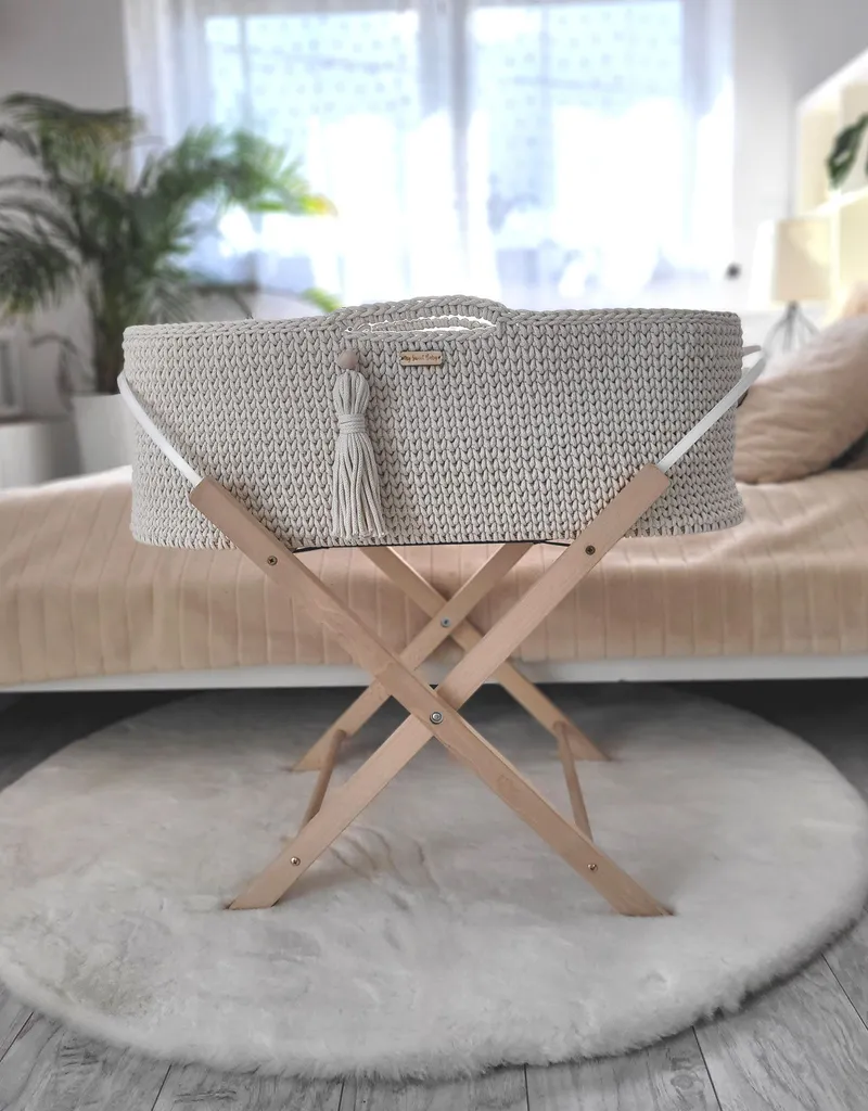 Kosz Mojżesza Boho Bawełniany Handmade Materacykiem Śmietanka TUM-TUM