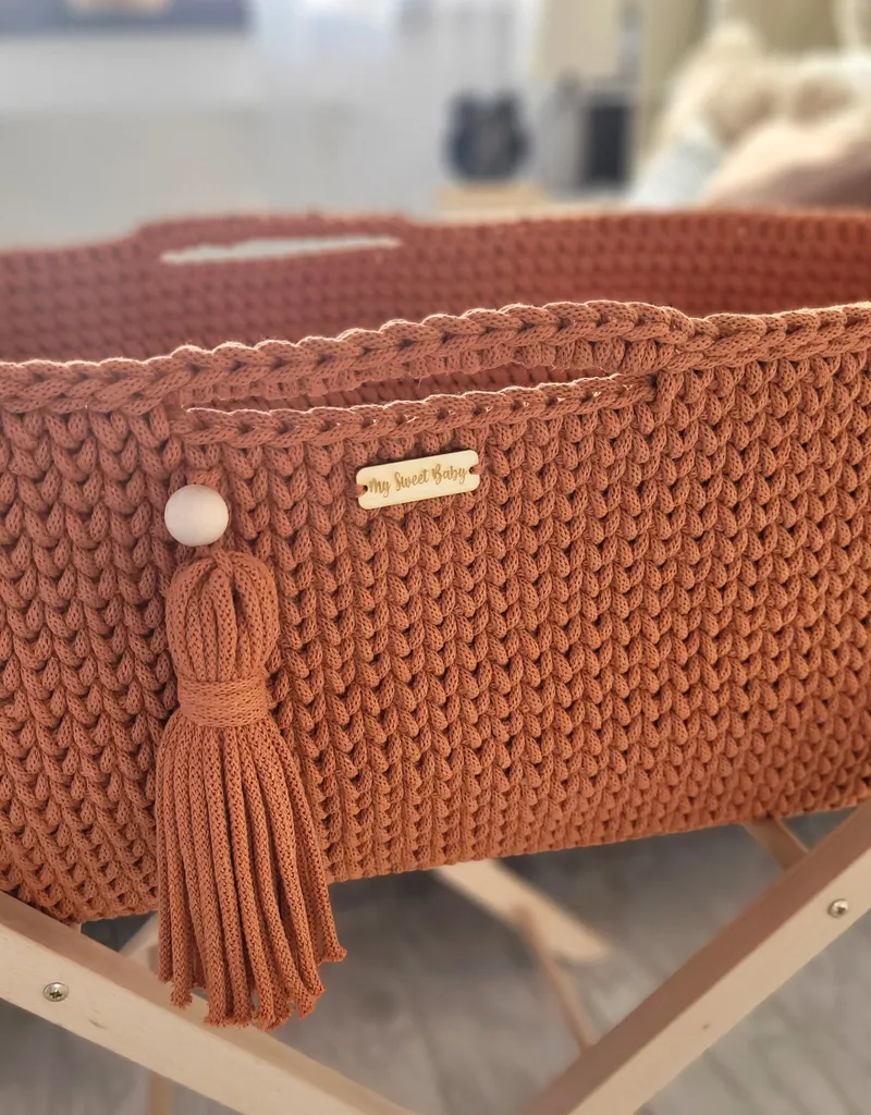 Kosz Mojżesza Boho Bawełniany Handmade Materacykiem Terracotta TUM-TUM