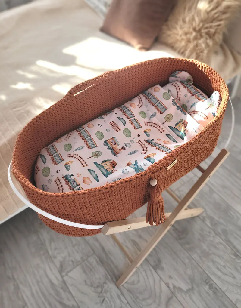 Kosz Mojżesza Boho Bawełniany Handmade Materacykiem Terracotta TUM-TUM