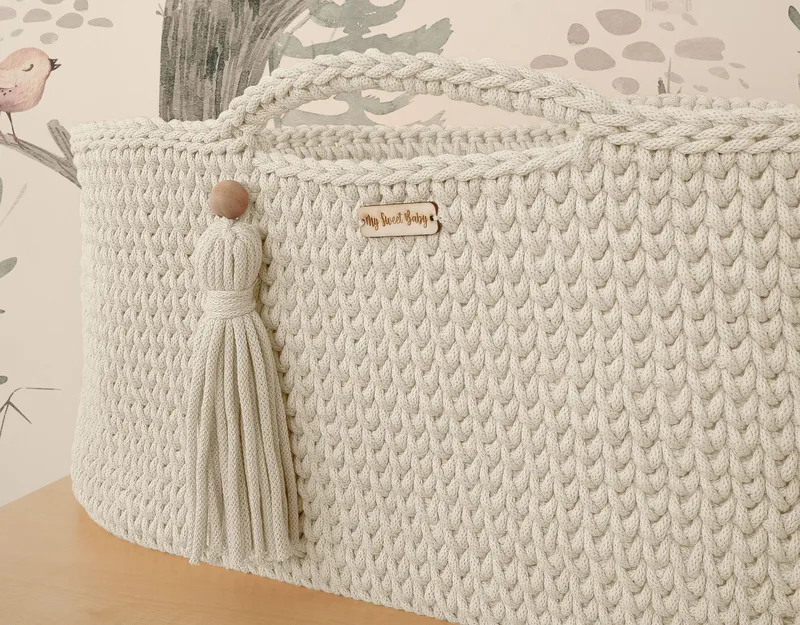 Kosz Mojżesza Boho Bawełniany Handmade Materacykiem Śmietanka TUM-TUM