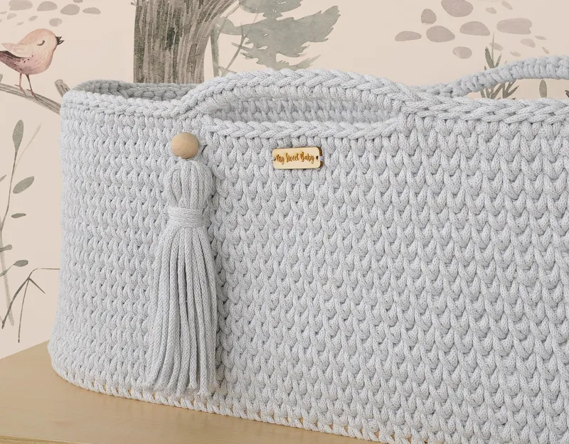 Kosz Mojżesza Boho Bawełniany Handmade Materacykiem Jasny TUM-TUM - Szary