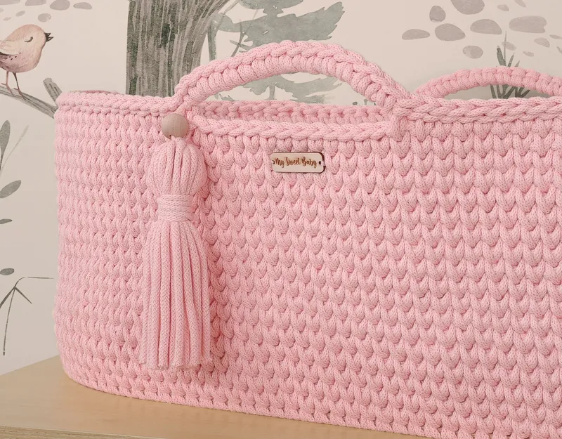 Kosz Mojżesza Boho Bawełniany Handmade Materacykiem TUM-TUM - Różowy