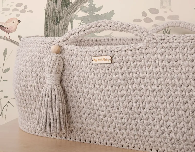 Kosz Mojżesza Boho Bawełniany Handmade Materacykiem Jasny TUM-TUM - Beżowy