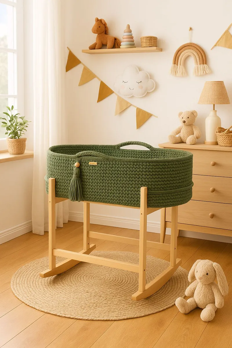 Kosz Mojżesza Boho Handmade Kołyską Pistacjowy TUM-TUM
