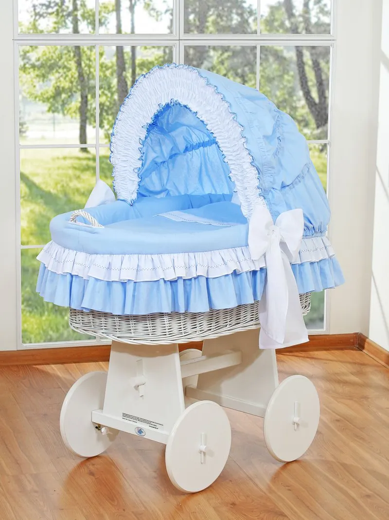 Wiklinowy Kosz Mojżesza Ze Składaną Budką Bellamy Pościel TUM-TUM - Biały