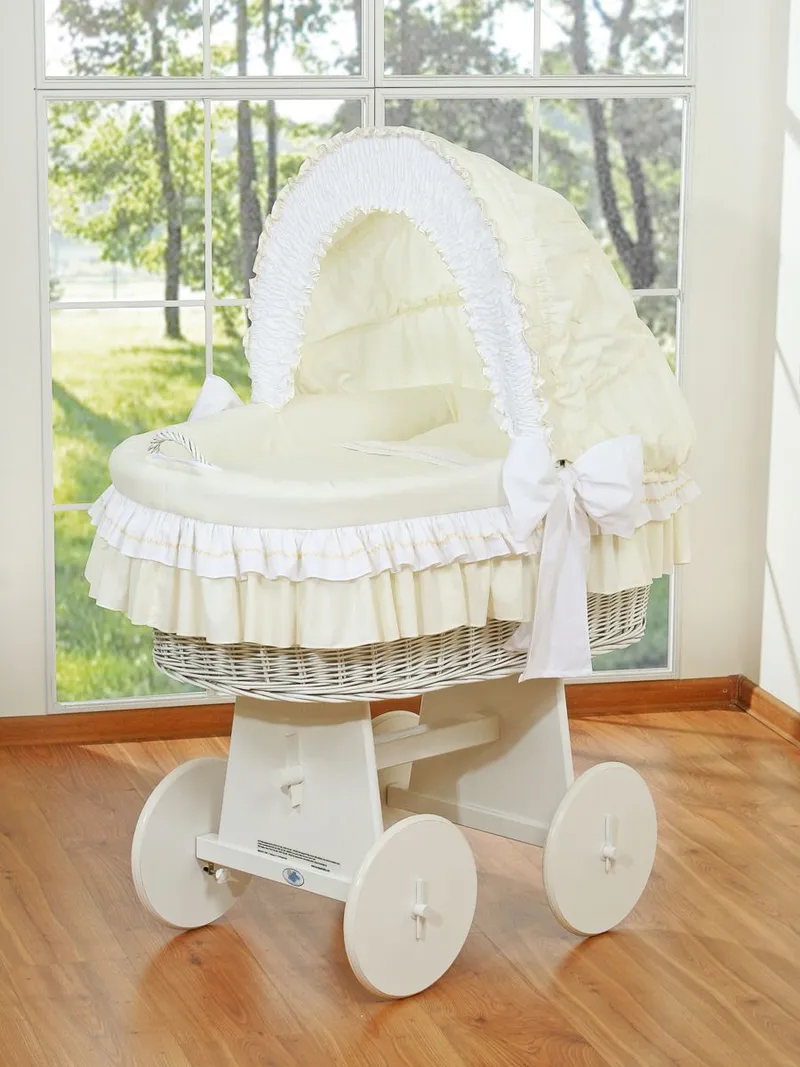 Wiklinowy Kosz Mojżesza Ze Składaną Budką Bellamy Biały Kremowa TUM-TUM