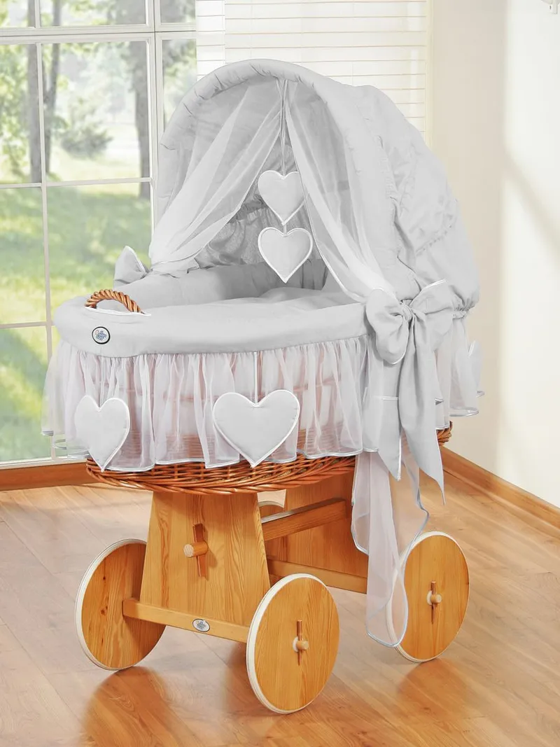 Wiklinowy Kosz Mojżesza Ze Składaną Budką Amelia Naturalny TUM-TUM - Szara