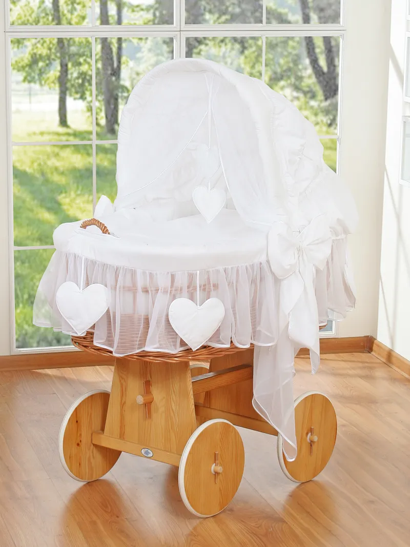 Wiklinowy Kosz Mojżesza Ze Składaną Budką Amelia Naturalny TUM-TUM - Biała