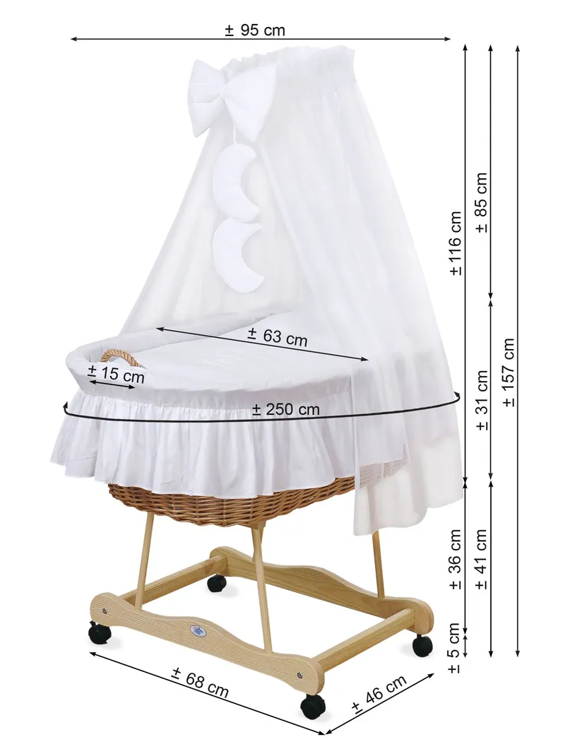Kosz Mojżesza Wiklinowy Baldachimem Little Princess TUM-TUM - Różowy