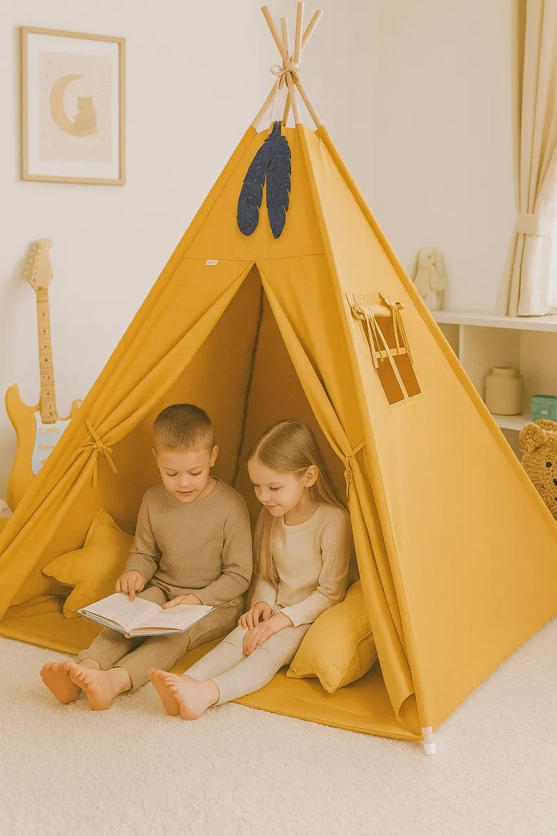 Namiot Dla Dzieci Tipi +mata Zawieszki Pióra Musztardowy TUM-TUM