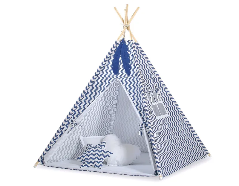 Namiot Dla Dzieci Tipi Dzieci+ Zawieszki Pióra Chevron TUM-TUM - Granatowy