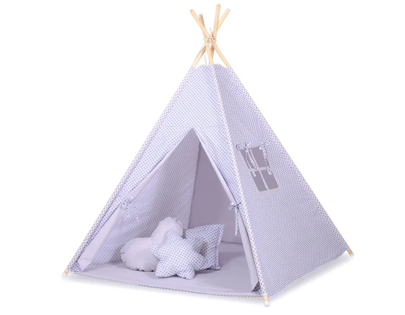 Namiot Dla Dzieci Tipi +mata Zawieszki Pióra Mini-Rozeta TUM-TUM - Szara