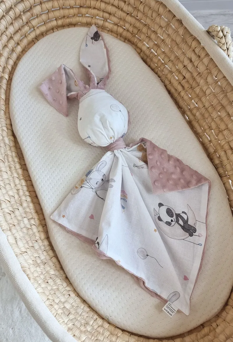 Zając Przytulanka Doudou Dwustronna Bawełna Minky Baloniki Róż TUM-TUM