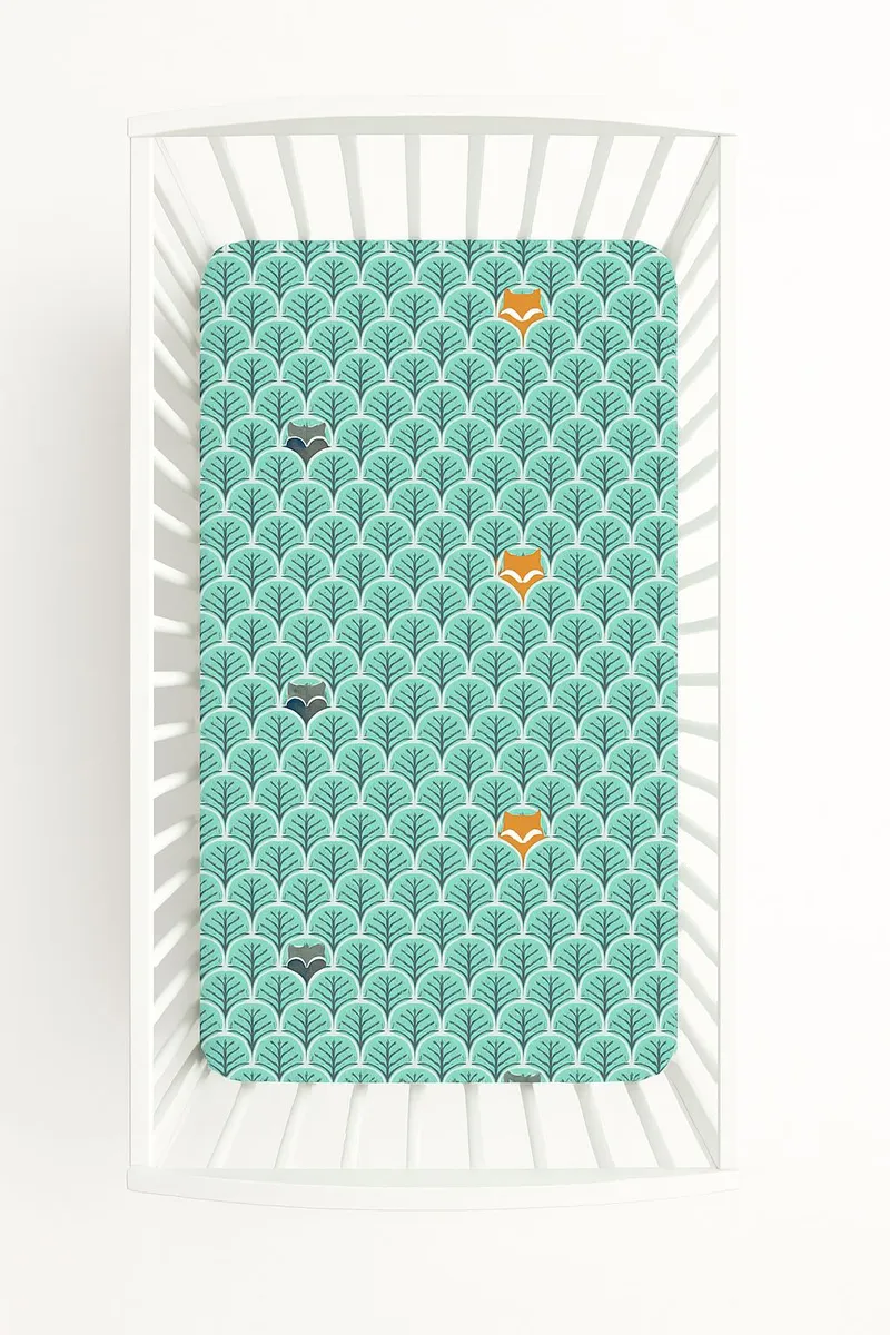 Prześcieradło Bawełniane Gumką Do Łóżeczka 120x60 cm Las TUM-TUM - Miętowy