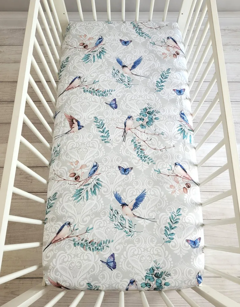 Prześcieradło Bawełniane Gumką Do Łóżeczka 120x60 cm Blue Birds TUM-TUM