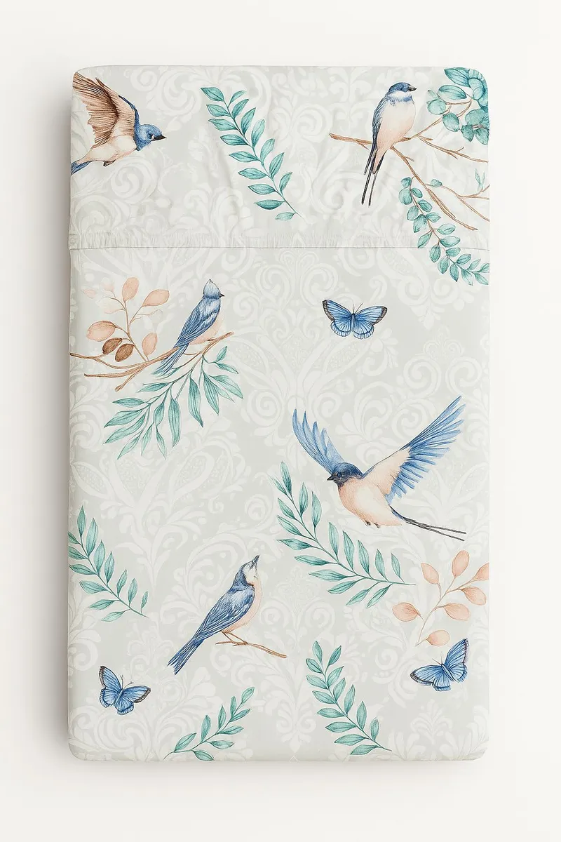 Prześcieradło Bawełniane Gumką Do Łóżeczka 120x60 cm Blue Birds TUM-TUM