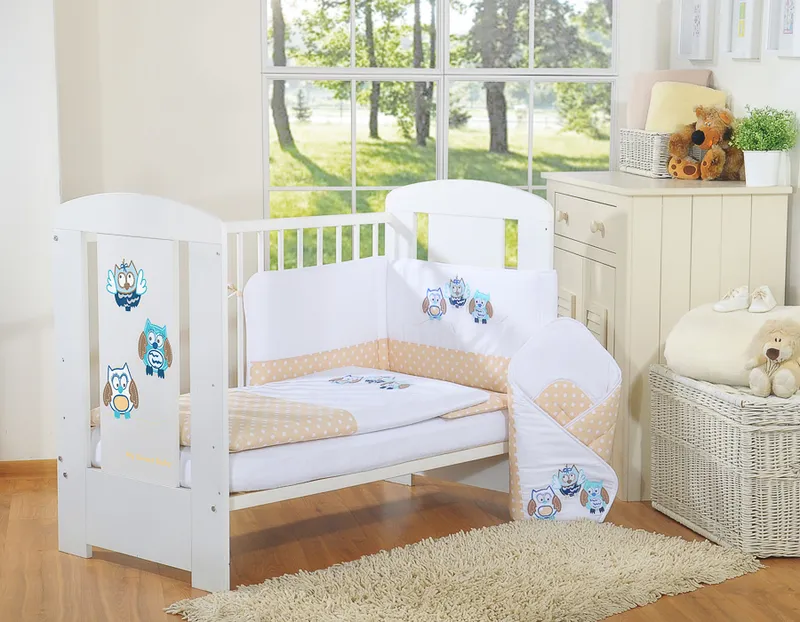 Komplet Pościeli Dla Dzieci 135x100cm Ochraniaczem 3-CZ Sówki TUM-TUM