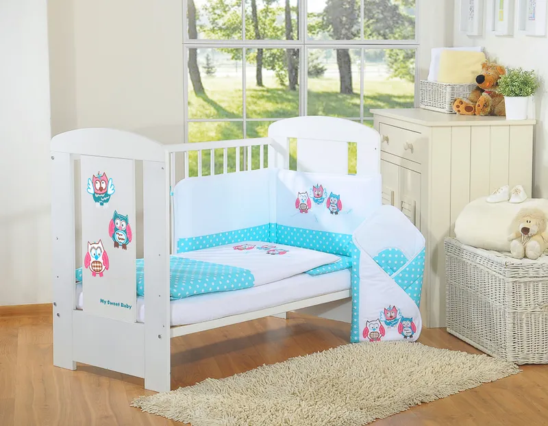 Komplet Pościeli Dla Dzieci 135x100cm Ochraniaczem 3-CZ Sówki TUM-TUM
