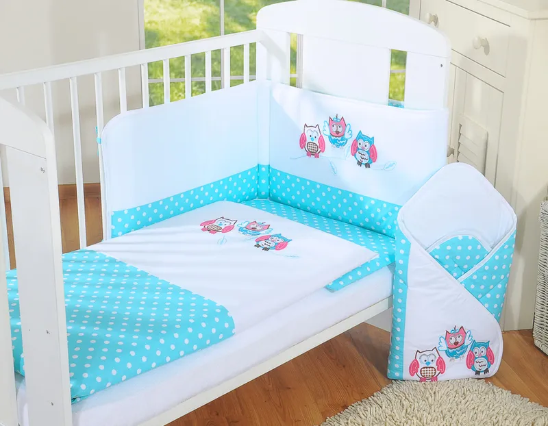 Komplet Pościeli Dla Dzieci 135x100cm Ochraniaczem 3-CZ Sówki TUM-TUM