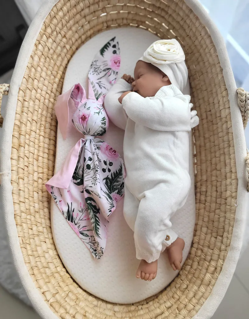 Miękka Przytulanka Doudou Kocyk Króliczek Bawełny Peonie TUM-TUM - Różowe