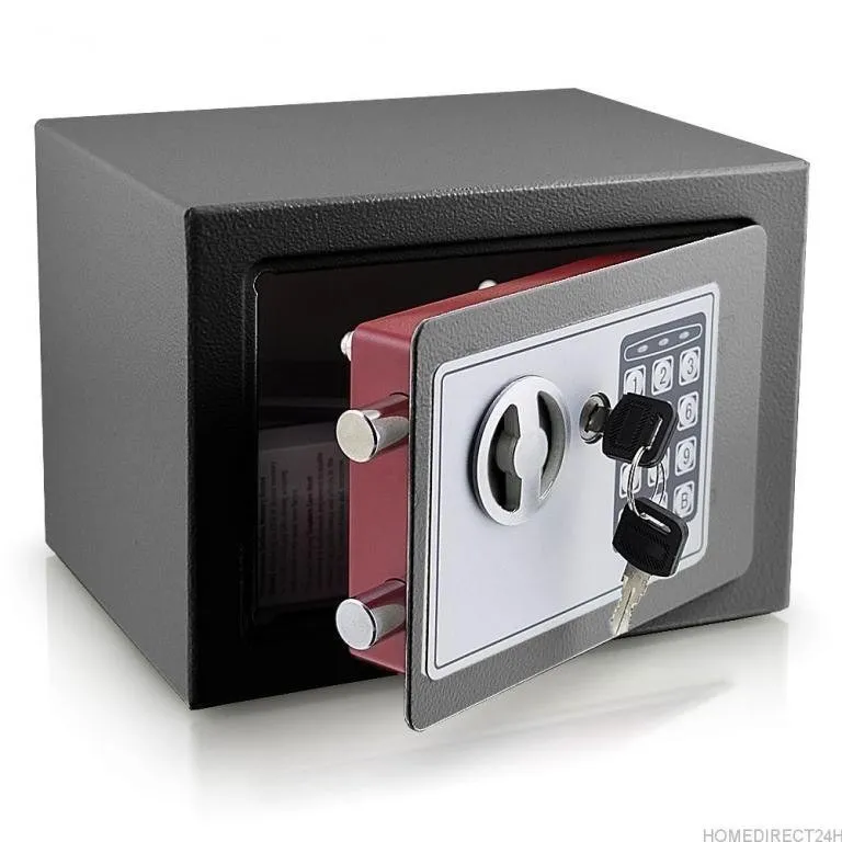 Sejf Elektroniczny Mini Stalowy Z Kluczem SELLTEO Rimini 23 x 17 x 17 cm - Grafitowy