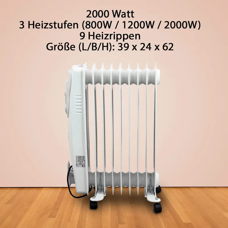 Elektryczny Grzejnik Olejowy 2000 w 9 Żeber SELLTEO Toledo - Biały