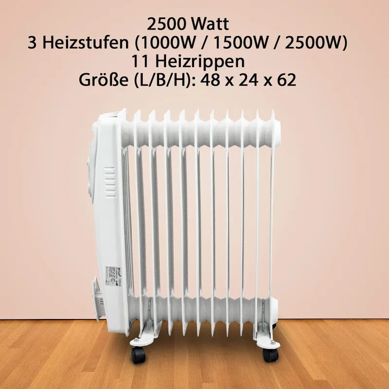 Elektryczny Grzejnik Olejowy 2500 w 11 Żeber SELLTEO Toledo - Biały