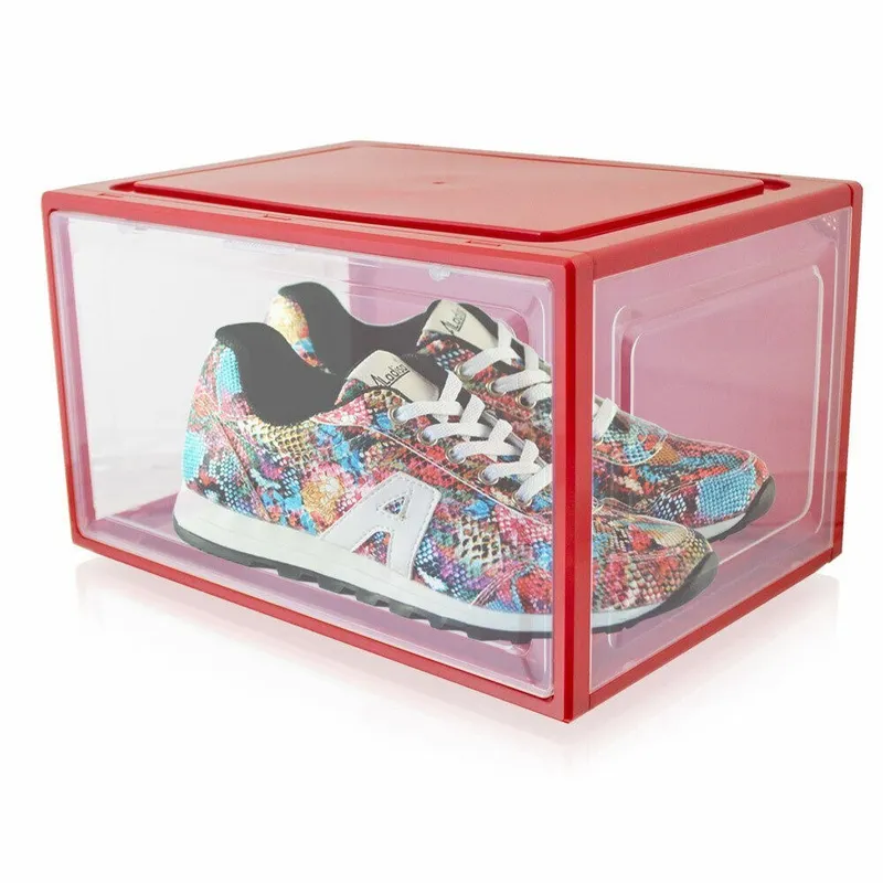 Pudełka Na Buty 3 szt Z Przezroczystymi Bokami SELLTEO Range - Czerwone