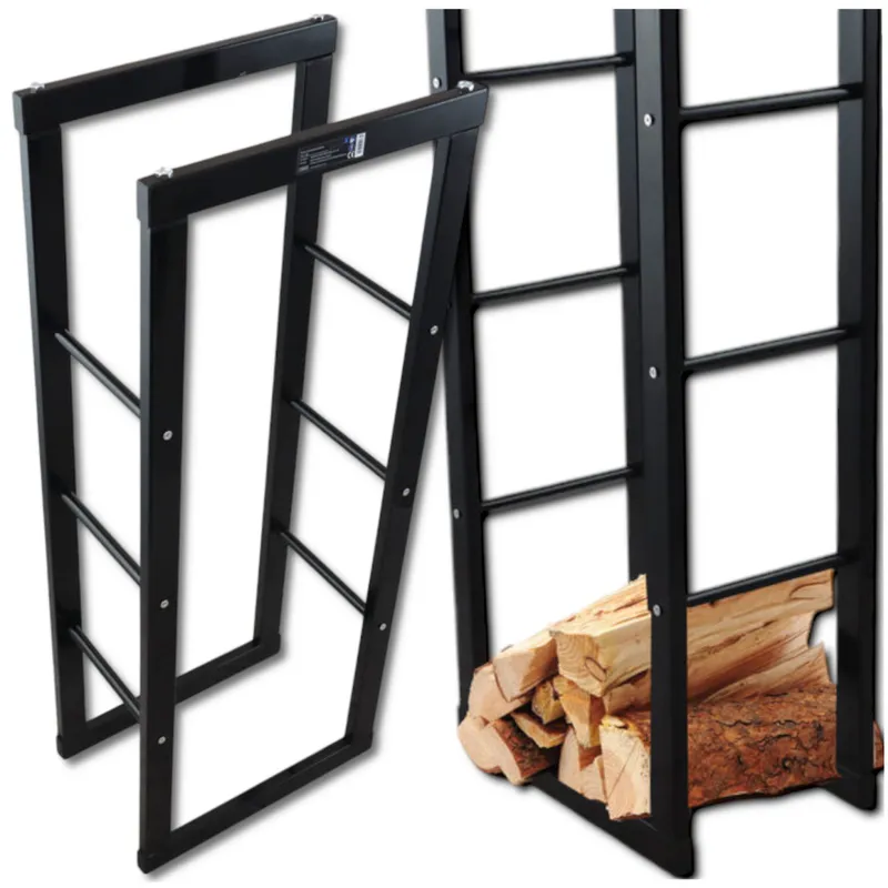 Stojak Na Drewno Kominkowe Stalowy SELLTEO Cedar 40 x 25 x 100 cm - Czarny