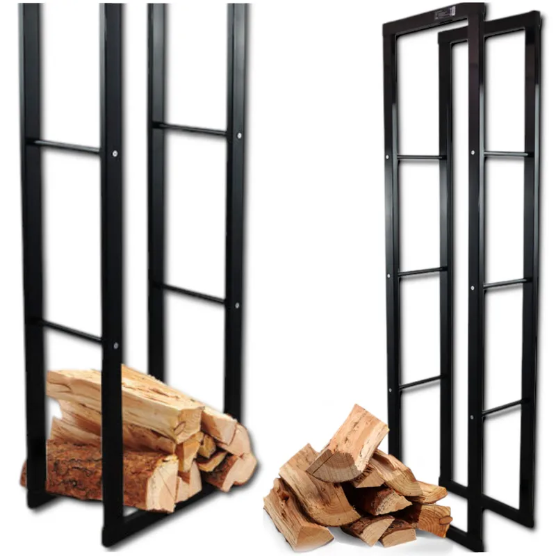 Stojak Na Drewno Kominkowe Stalowy Czarny Mat SELLTEO Cedar 40 x 25 x 150 cm