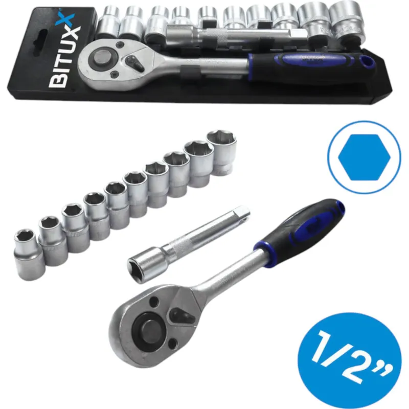 Zestaw Narzędzi 12w1 Grzechotka 1/2 Cala Nasadki 10-24 mm SELLTEO Way