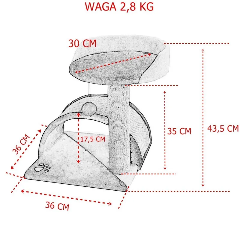 Drapak Dla Kota Mały Hamak Budka Słupek ZOOJOY 43 cm - Beżowy
