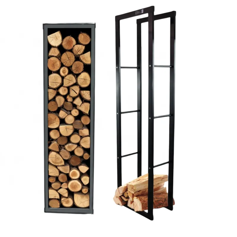 Stojak Na Drewno Kominkowe Stalowy Czarny Mat SELLTEO Cedar 40 x 25 x 150 cm