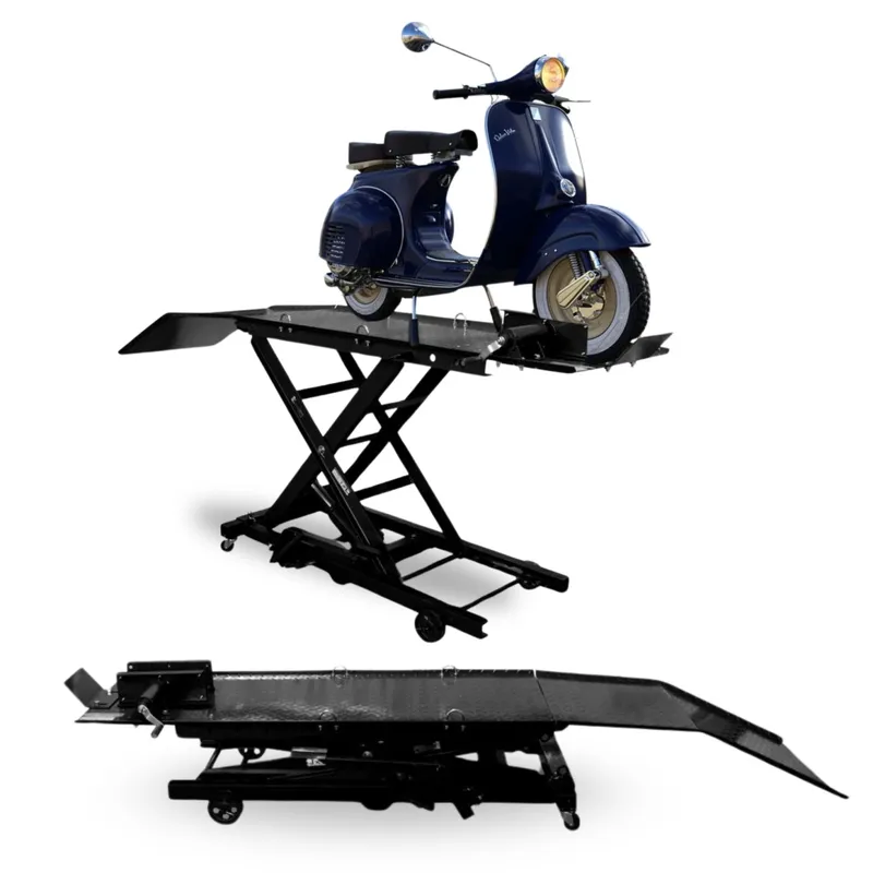 Hydrauliczny Podnośnik Nożycowy Do Motocykli 360 kg Z Rampą SELLTEO Coil