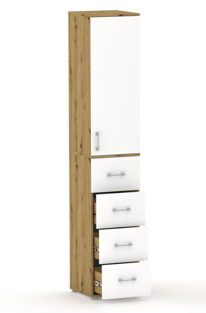 Szafa Na Ubrania Z Drążkiem POLA 215 - 4 Szuflady 40-50 cm Dąb Artisan Z Białymi Drzwiami