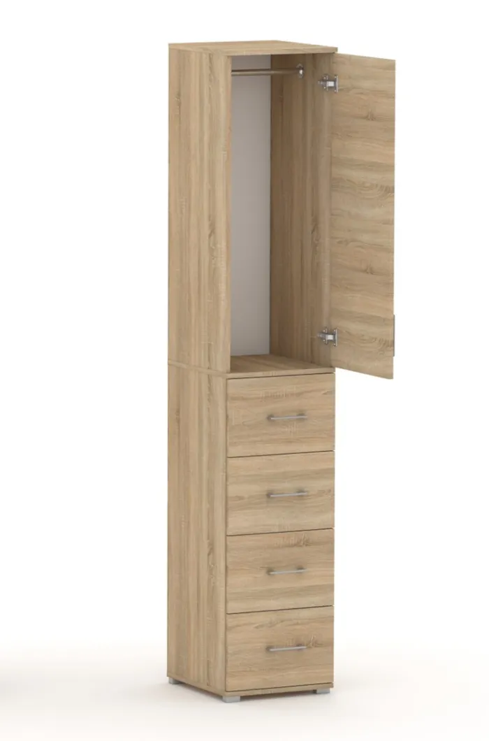Szafa Na Ubrania Z Drążkiem POLA 215 - 4 Szuflady 40-50 cm Dąb Sonoma