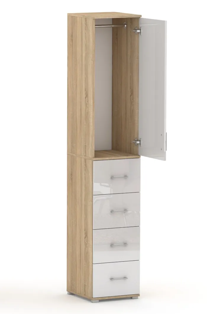 Szafa Na Ubrania Z Drążkiem POLA 215 - 4 Szuflady 40-50 cm Dąb Sonoma Z Połyskiem
