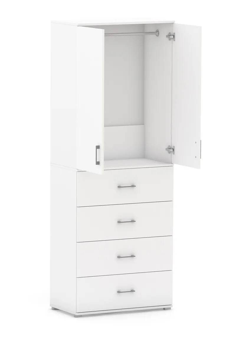 Szafa Na Ubrania Z Drążkiem POLA 215 - 4 Szuflady 60 / 70 / 80 cm BIAŁA
