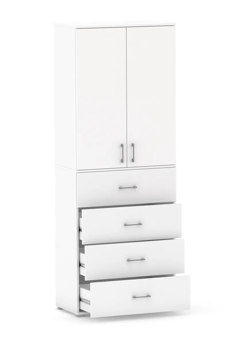 Szafa Na Ubrania Z Drążkiem POLA 215 - 4 Szuflady 60 / 70 / 80 cm BIAŁA