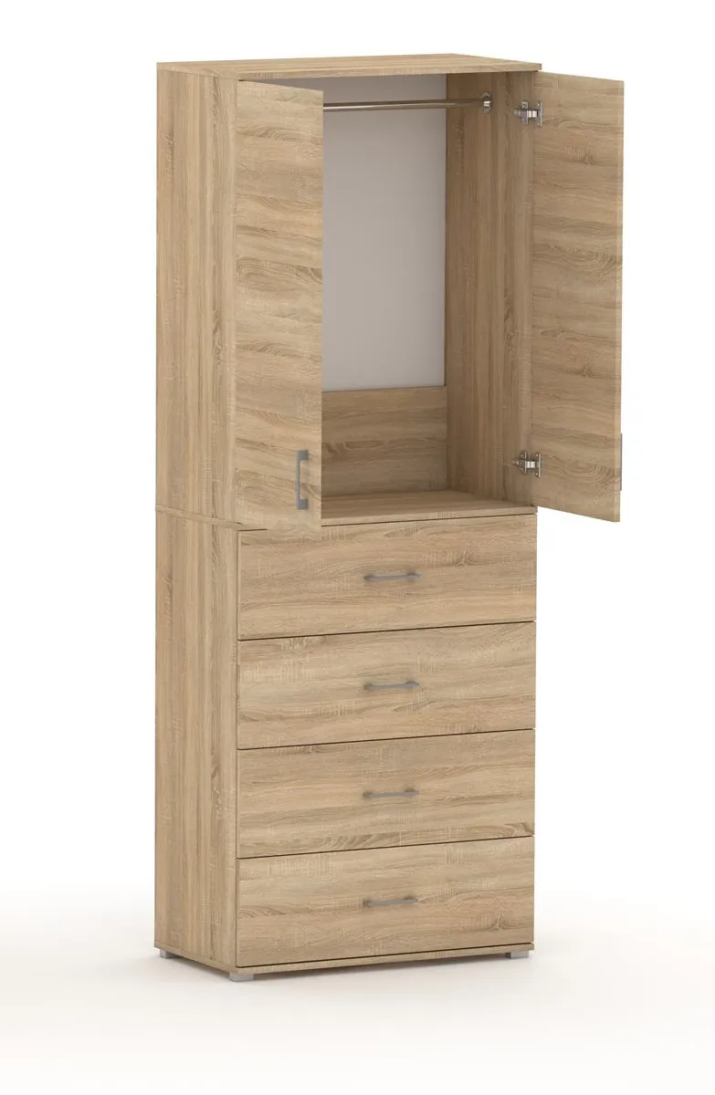 Szafa Na Ubrania Z Drążkiem POLA 215 - 4 Szuflady 60 / 70 / 80 cm Da Sonoma
