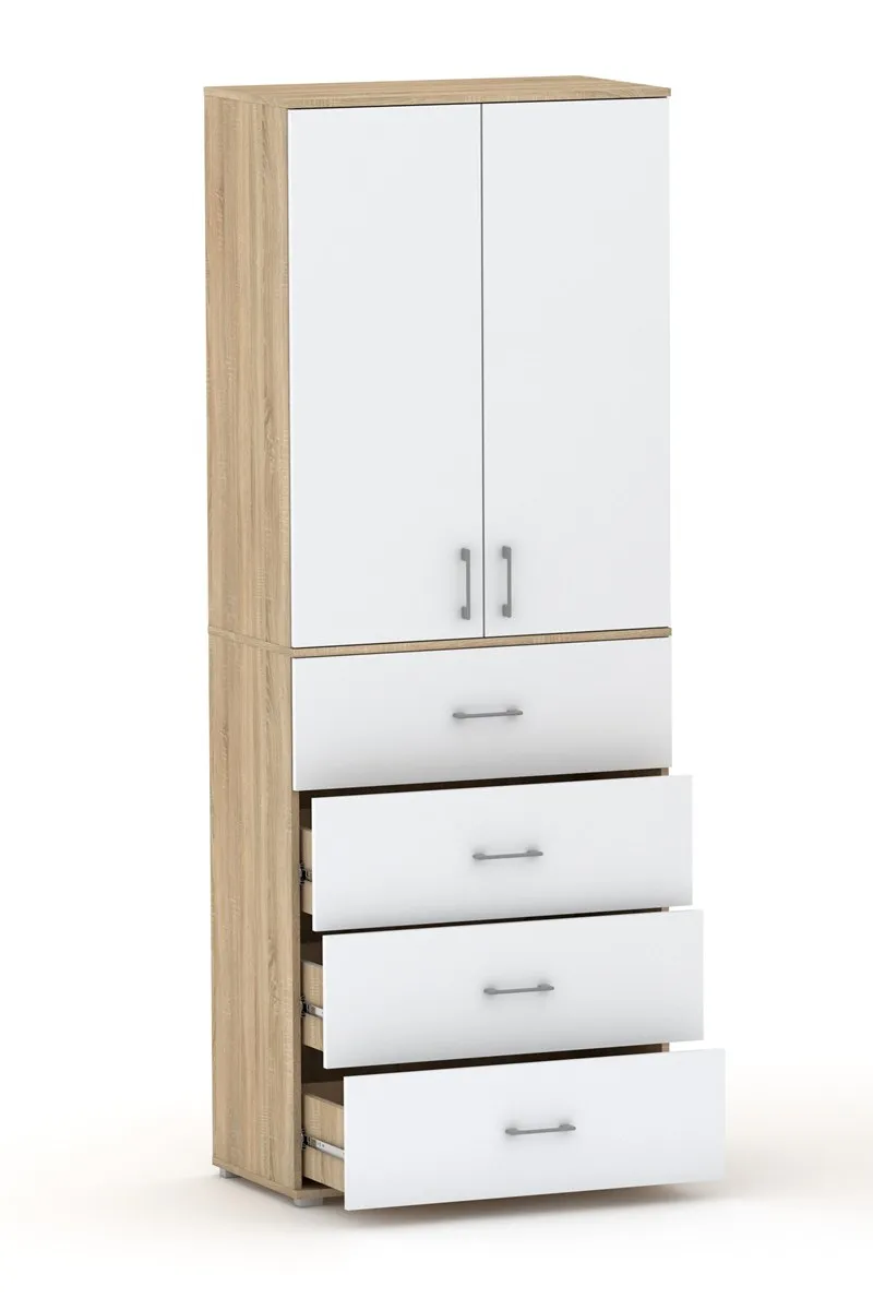 Szafa Na Ubrania Z Drążkiem POLA 215 - 4 Szuflady 60 / 70 / 80 cm Da Sonoma / Biała