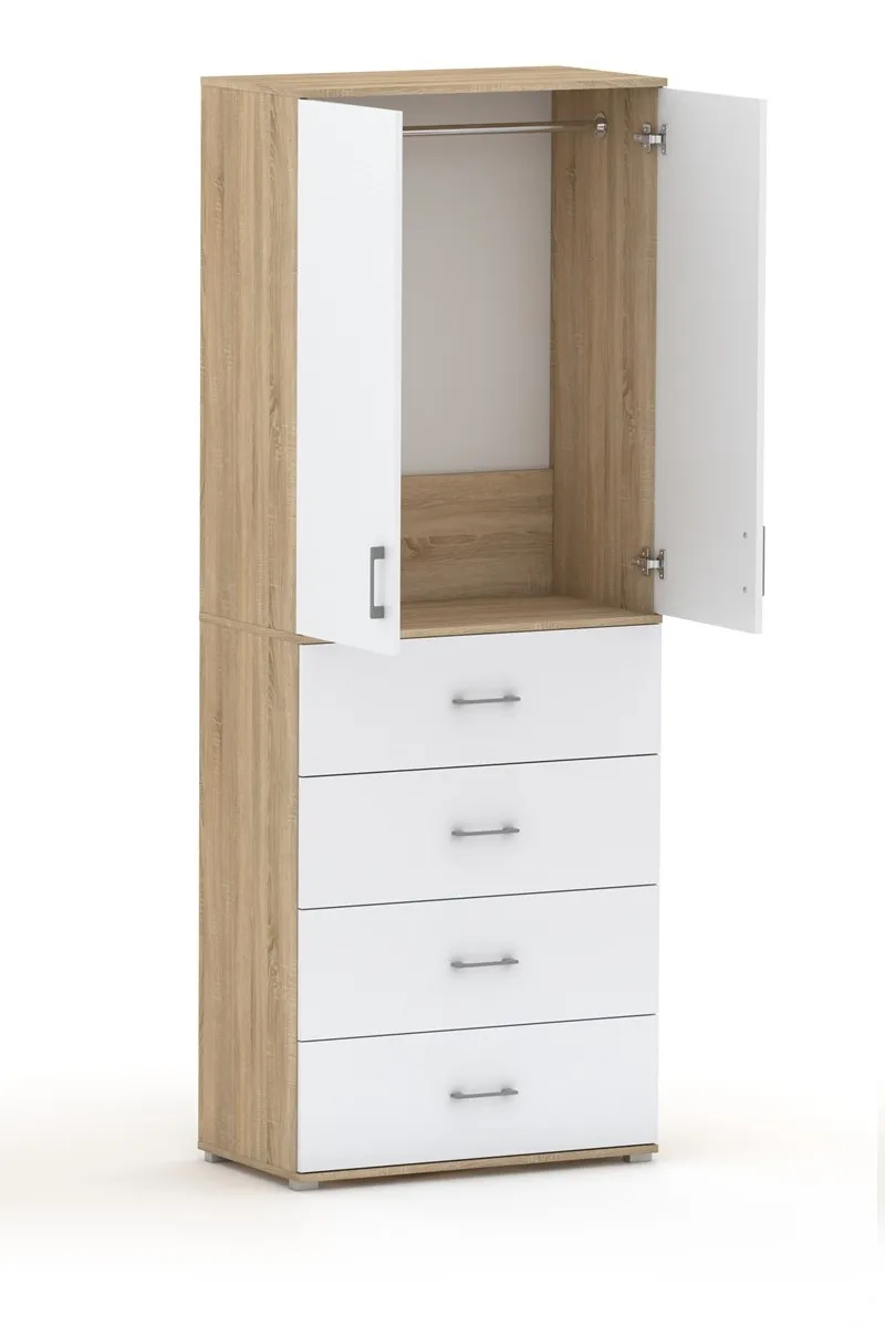Szafa Na Ubrania Z Drążkiem POLA 215 - 4 Szuflady 60 / 70 / 80 cm Da Sonoma / Biała