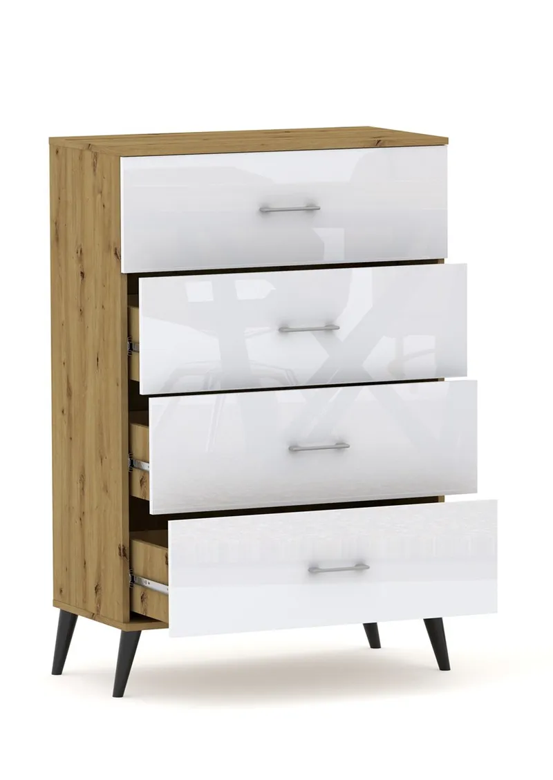 Komoda POLA 4N Dąb Artisan / Połysk - 4 Szerokości. 50 - 80 cm Pojemna !