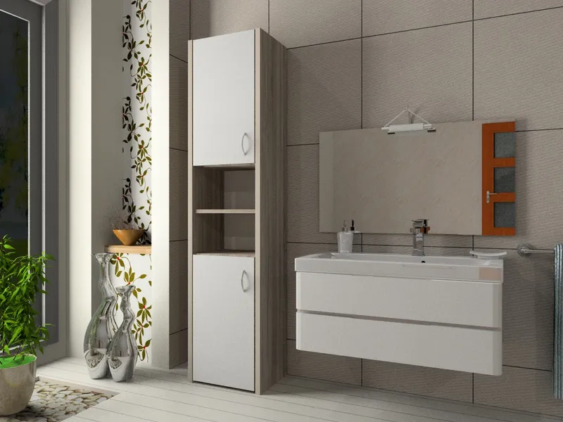 Słupek Łazienkowy ADAŚ 2D Sonoma + Front 30 cm - Biały