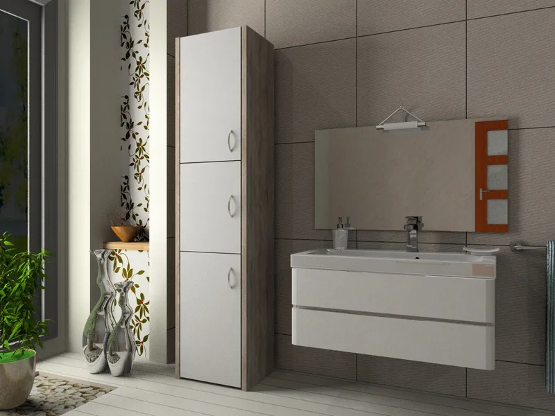 Słupek Łazienkowy ADAŚ 3D Sonoma + Front 30 cm - Biały