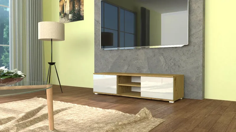 Szafka RTV 120 Dąb Artisan / Biały Połysk