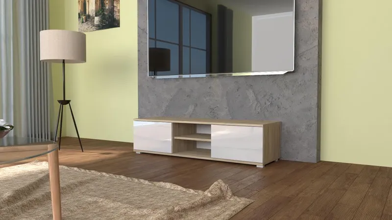 Szafka RTV 120 Dąb Sonoma / Biały Połysk