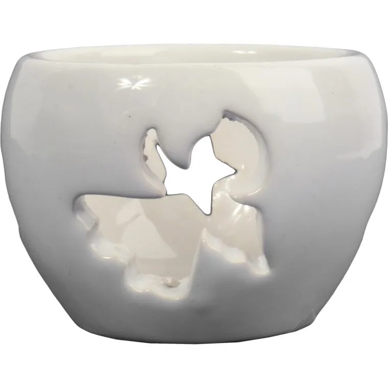 Ceramiczny Lampion Świecznik Z Ażurowym Wzorem Anioła - Biały