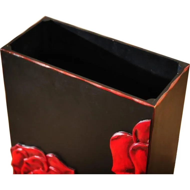 Wazon Podłogowy W Kolorze Czarnym Z Motywami Róży 70x40x20 cm