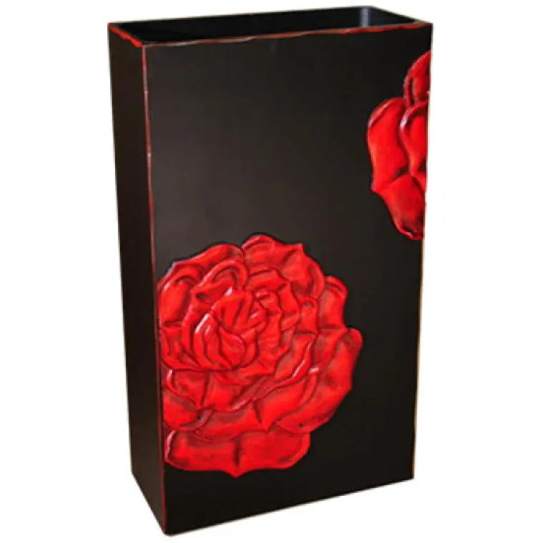 Wazon Podłogowy W Kolorze Czarnym Z Motywami Róży 70x40x20 cm